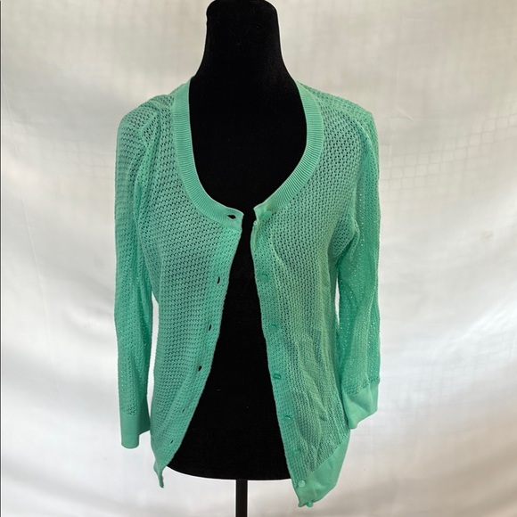 Talbots Green cotton Cardigan Sweater Lightweight V-Neck - Picture 1 of 3